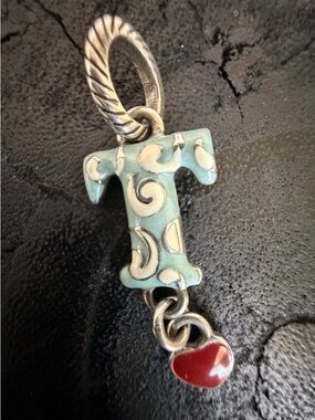 Brighton Turquoise Enamel 'T' Initial Pendant with Red Heart Charm